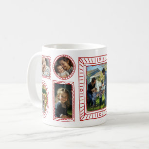 Custom Red Doodle Frame 8-Photo Collage Coffee Mug