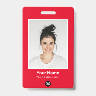 Custom Red Employee Large Photo, BarCode, Name Badge