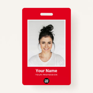 Custom Red Employee Large Photo, BarCode, Name Badge