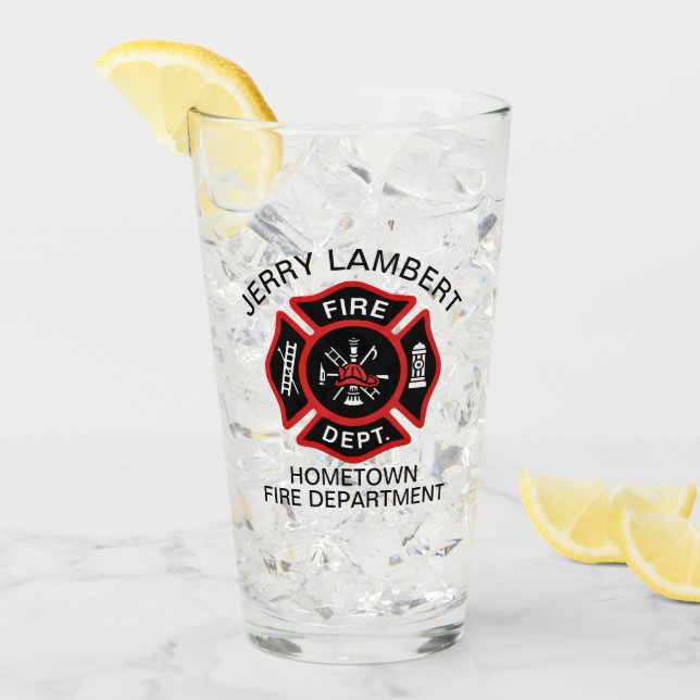 Custom Red Fire Department Firefighter Badge Glass (Front Ice)