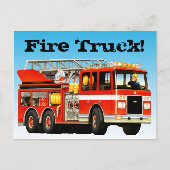 Custom Red Fire Truck Postcard (Front)