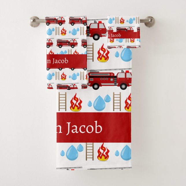 Custom Red Fire Trucks Firetrucks Pattern Towel (Insitu)