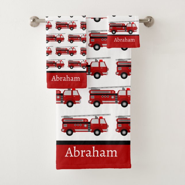 Custom Red Fire Trucks Firetrucks Pattern Towel (Insitu)