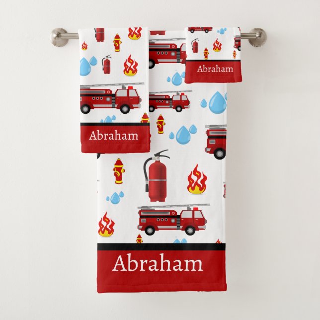 Custom Red Fire Trucks Firetrucks Pattern Towel (Insitu)