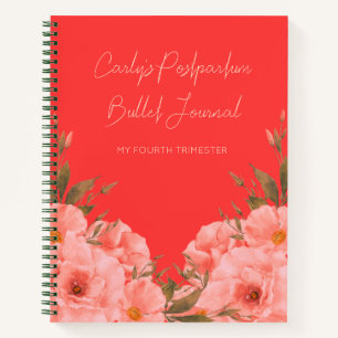 Custom Red Floral Postpartum Journal For New Moms