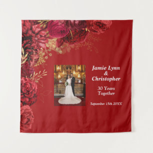 Custom Red Floral Wedding Anniversary Tapestry