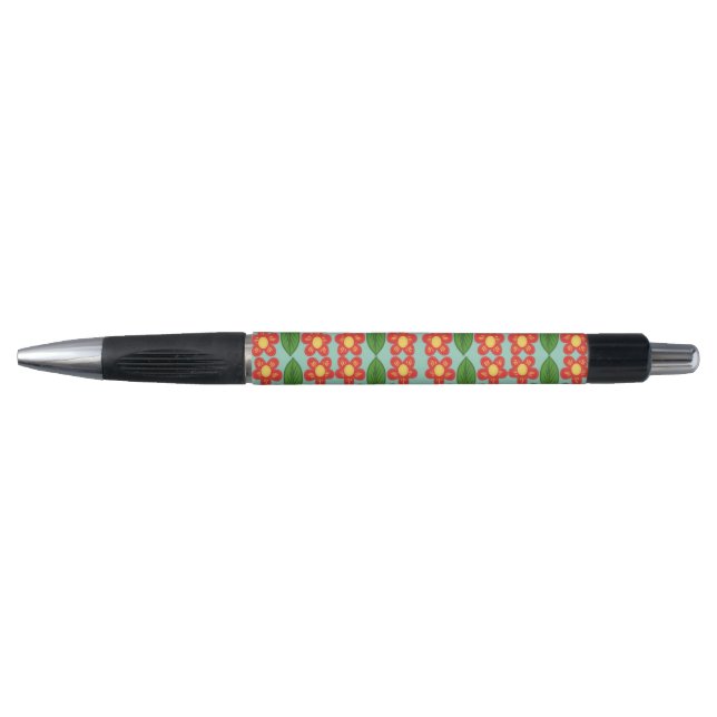 Custom Red Folk Art Flower & Leaf Pattern Pen (Front)