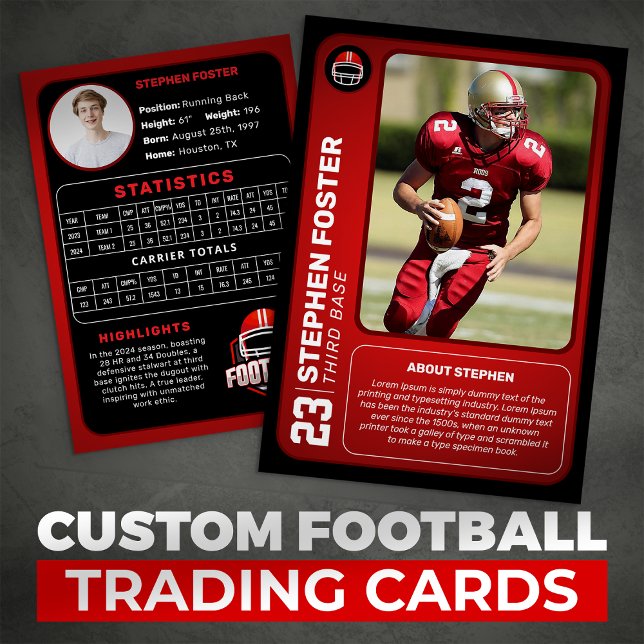 Custom Red Football Trading Card Photo With Stats (Creator Uploaded)
