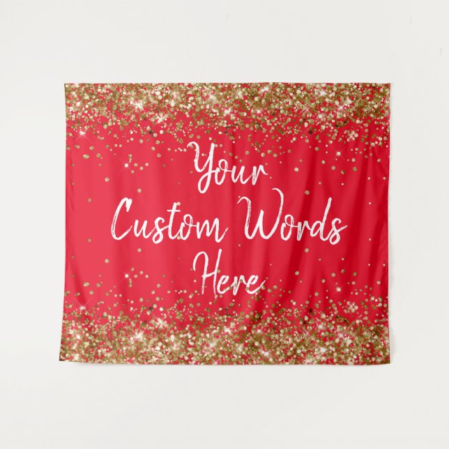 Custom Red Gold Backdrop Personalized Photo Booth Tapestry (Front (Horizontal))