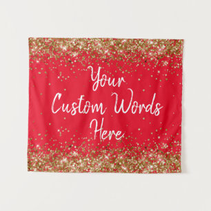 Custom Red Gold Backdrop Personalized Photo Booth Tapestry