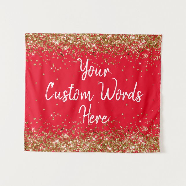 Custom Red Gold Backdrop Personalized Photo Booth Tapestry (Front (Horizontal))