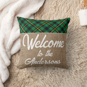 Custom Red Gold Buffalo Check Tartan Pattern  Throw Pillow