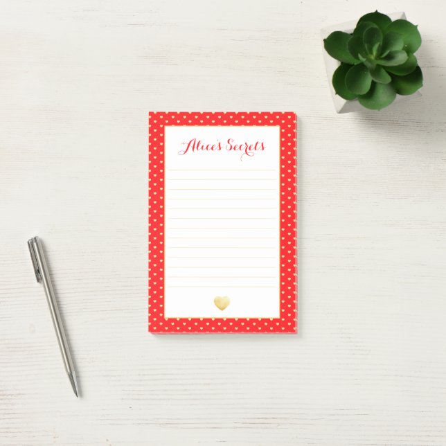 Custom Red Gold Hearts Pattern Post-it Notes (Office)