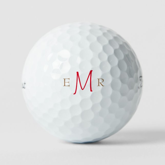 Custom Red & Gold Monogram Titleist VI Golf Balls (Front)