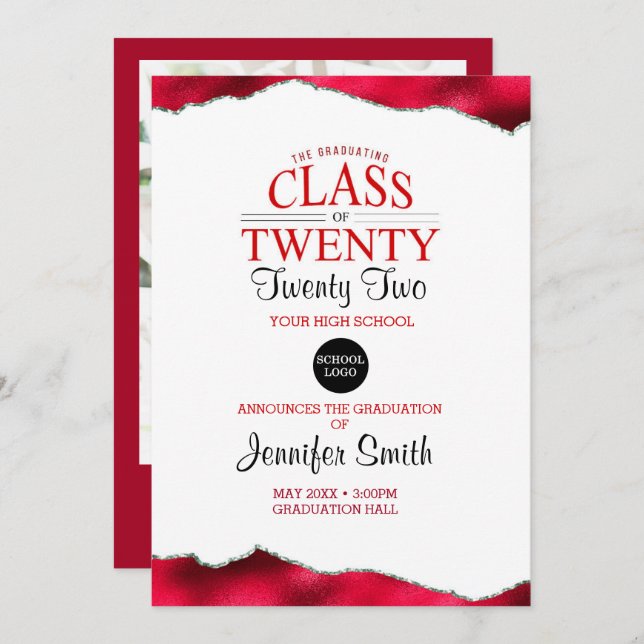 Custom Red Graduation Invitation with Back Photo (Front/Back)