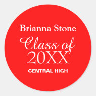 Custom Red Graduation Sticker with White Text
