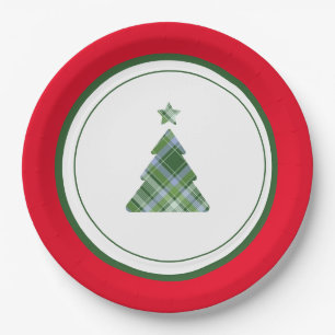 Custom Red & Green Christmas Tree Star Paper Plate