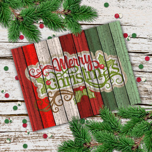 Custom Red Green Weathered Wooden Planks Pattern Card