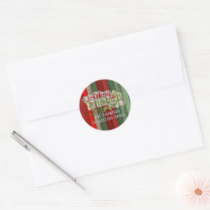 Custom Red Green Weathered Wooden Planks Pattern Classic Round Sticker