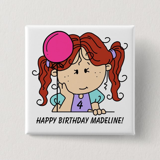 Custom Red Haired Girl Birthday Button (Front)