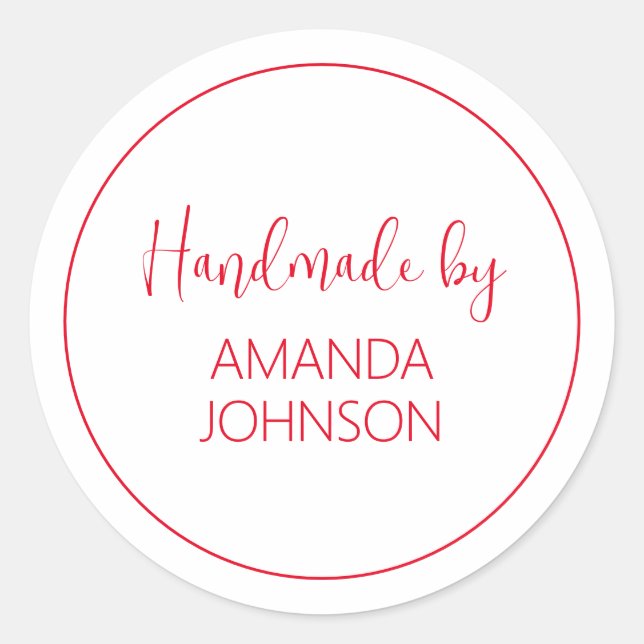 Custom Red Handmade By Classic Round Sticker (Front)