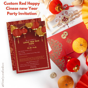 Custom Red Happy Chinese new Year Party Invitation
