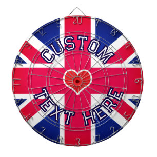 CUSTOM Red Heart Classic Colour Union Jack UK Flag Dartboard