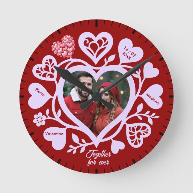 Custom Red Heart Photo Wall Clock (Front)