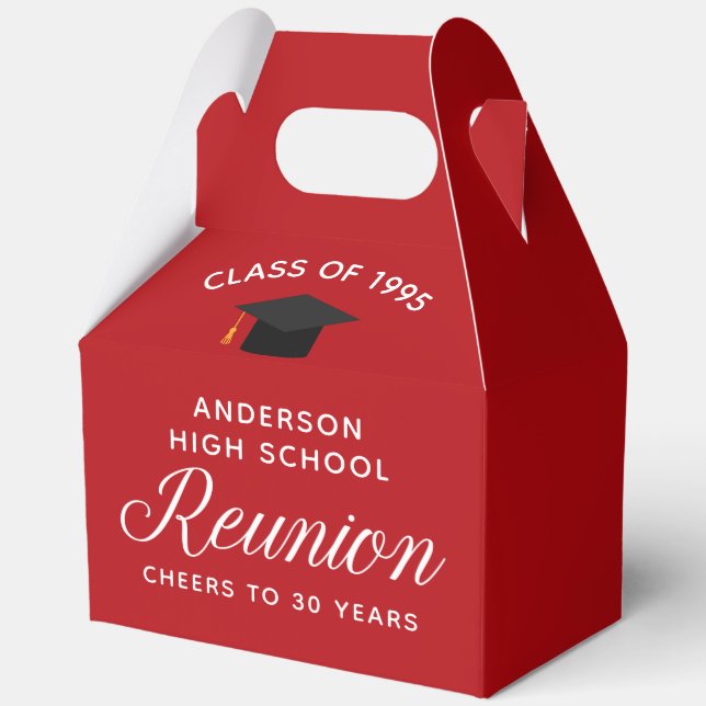 Custom Red High School Alumni Reunion Party Favor Box (Front)