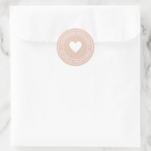 Custom Red Homemade With Love Heart Classic Round Sticker