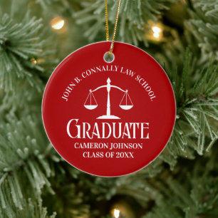 Custom Red Law School Graduate Photo Christmas Ceramic Ornament