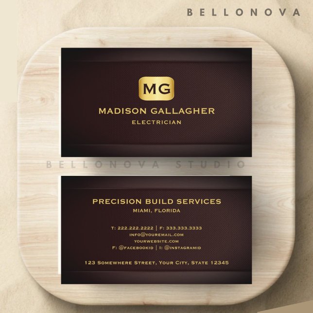 Custom Red Maroon Gold Construction Professional Business Card (Custom Red Maroon Gold Construction Professional Business Card)