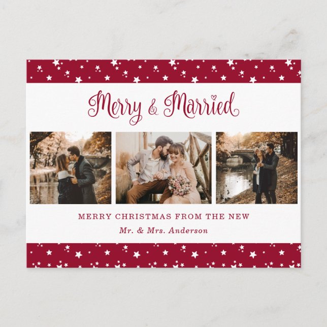 Custom Red Married and Merry Holiday Postcard (Front)