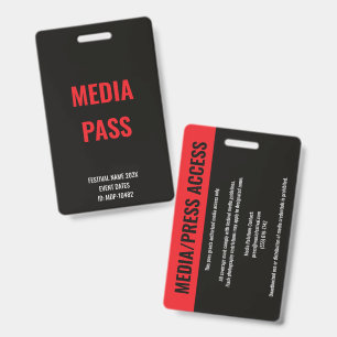 Custom Red Media Press Access Concert Festival  Badge