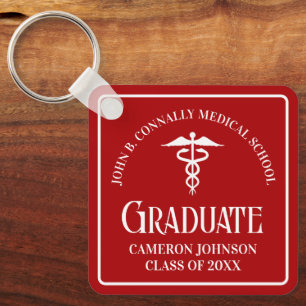 Custom Red Medical School Graduation Keepsake Keychain