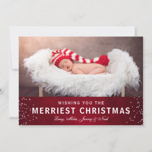Custom Red Merry Christmas Photo Collage Quote Holiday Card