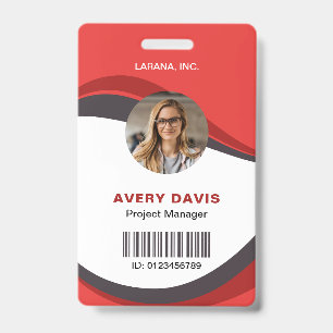 Custom Red Modern Employee Details ID Badge