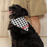 Custom Red Name on Buffalo Check Bandana<br><div class="desc">Printed on one side, black and white buffalo check plaid pattern bandana with dog's name on a red band. Two sizes available: 18"x18" (kids, small dogs) and 22"x22" (adults, large dogs). Easily change name using the Template provided. Lightweight fabric that breathes well and dries quickly. 100% spun polyester. See "About...</div>
