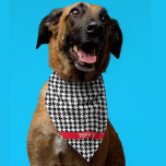 Custom Red Name on Houndstooth Pattern Pet Bandana<br><div class="desc">Printed on one side, black and white houndstooth pattern bandana with dog's name on a red band. Two sizes available: 18"x18" (kids, small dogs) and 22"x22" (adults, large dogs). Easily change name using the Template provided. Lightweight fabric that breathes well and dries quickly. 100% spun polyester. See "About This Product"...</div>