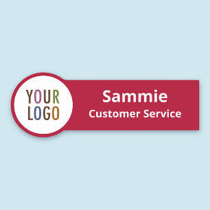 Custom Red Name Tag for Round Company Logo