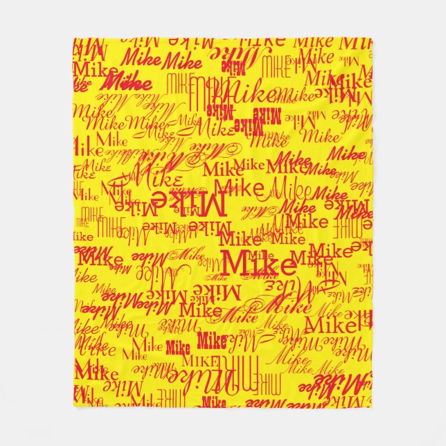 Custom Red Names Pattern stamped allover Yellow Fleece Blanket (Front)