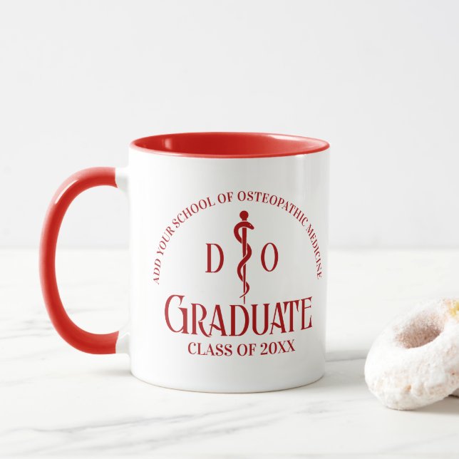 Custom Red Osteopathic Medical School Graduation Mug (With Donut)