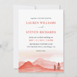 Custom Red Pink Peach Desert mountains Wedding Invitation