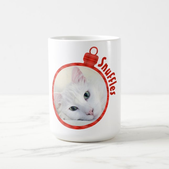 Custom Red Plaid Coffee Mug – Add Your Pet Photo (Center)