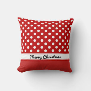 Custom Red Polka Dots Red Base Merry Christmas Throw Pillow