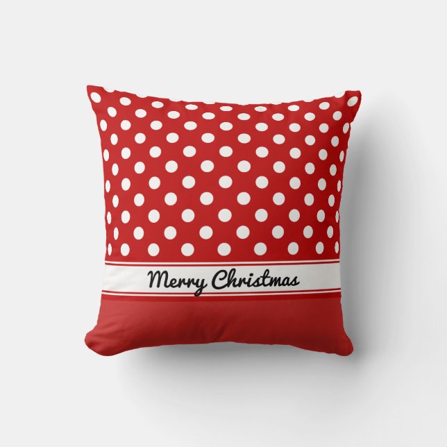 Custom Red Polka Dots Red Base Merry Christmas Throw Pillow (Front)