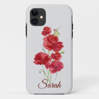 Custom Red Poppy Flowers Rufous Hummingbird Bird
