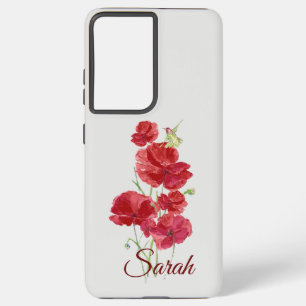 Custom Red Poppy Flowers Rufous Hummingbird Bird  Samsung Galaxy Case