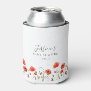 Custom Red Poppy Garden Floral Baby Shower Can Cooler