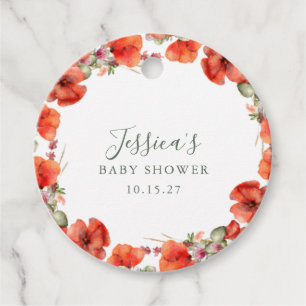 Custom Red Poppy Garden Floral Baby Shower   Favour Tags